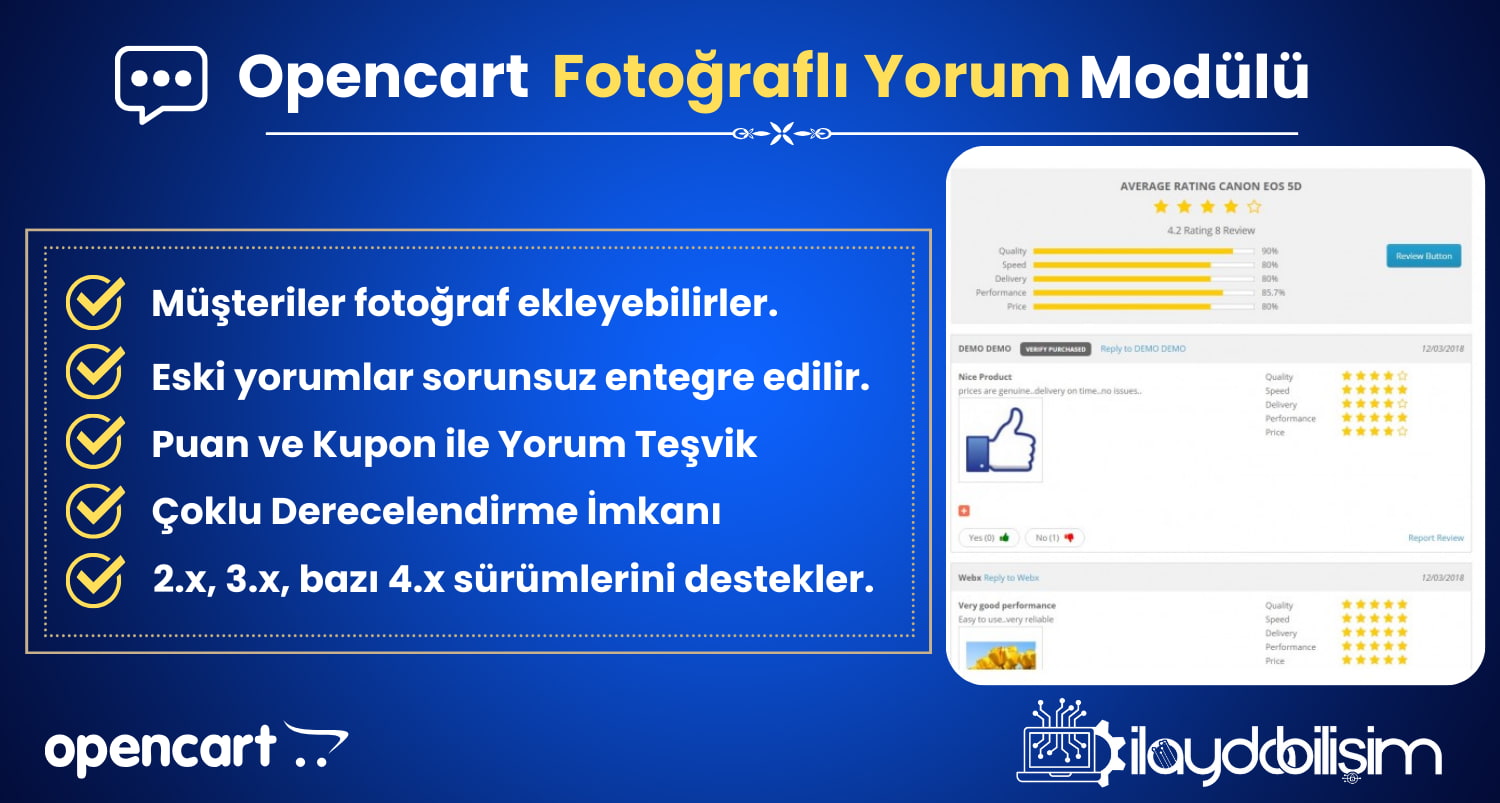 Opencart Gelişmiş Fotoğraflı Yorum Modülü